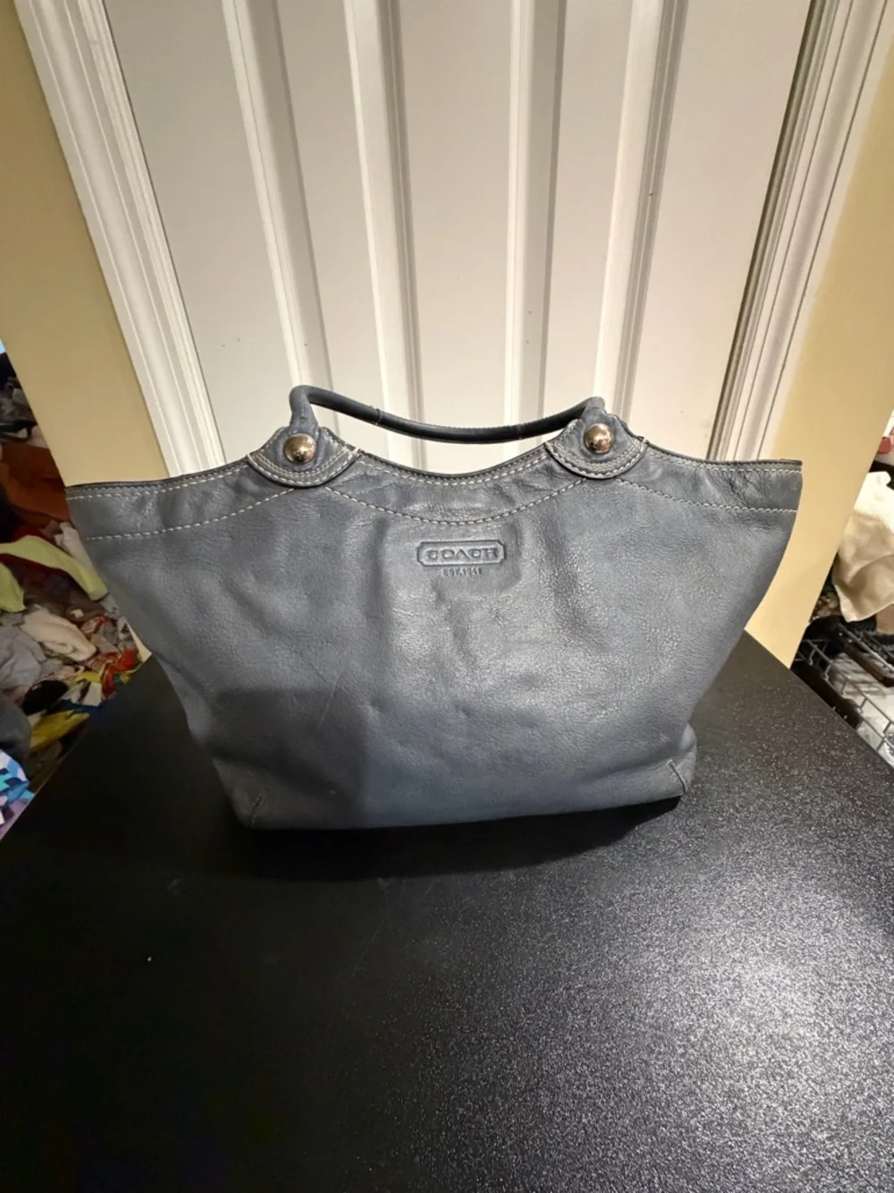 Coach Blue Leather Tote with Top Handles 18386